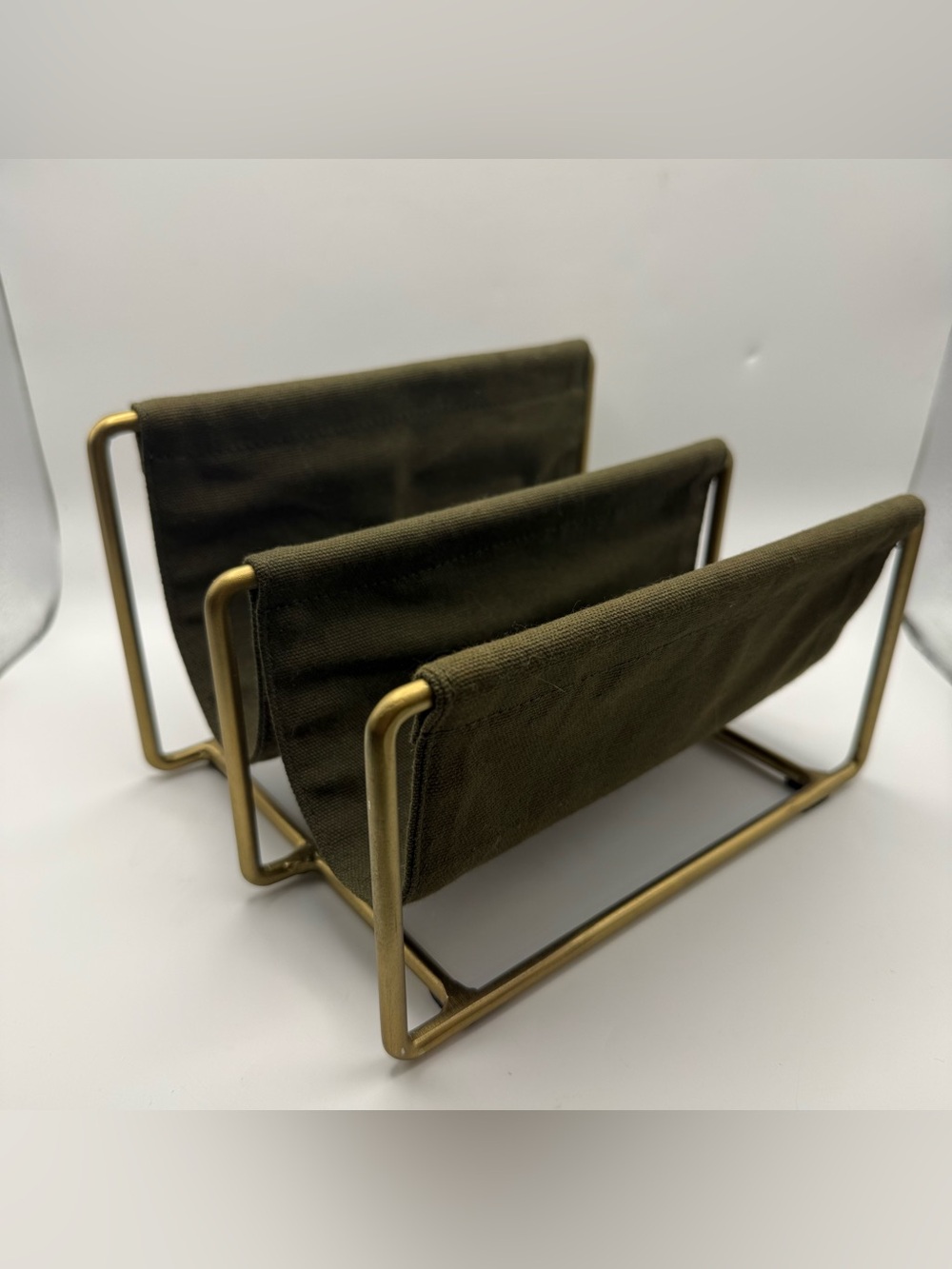 Hearth And Hand With Magnolia Canvas Mail Sorter Brass Finish Frame Olive